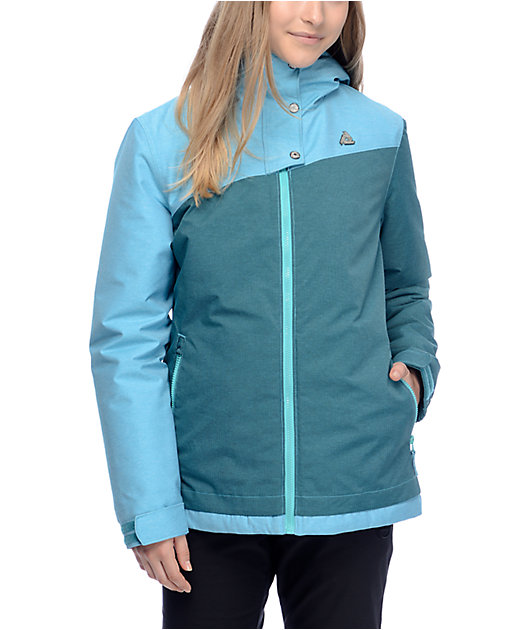 teal snowboarding jacket
