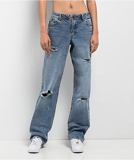 Apple Bottoms Forbidden Fit Destructed Blue Wash Straight Leg Jeans
