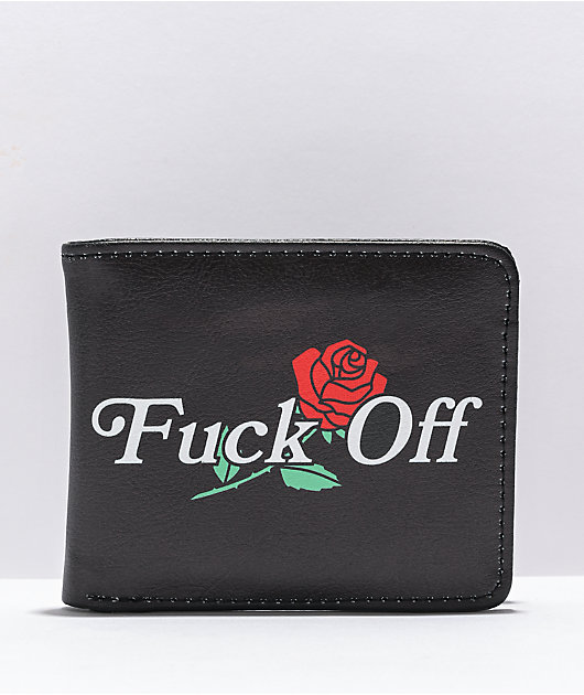 Men’s Bifold Wallet – PU Leather, “Fuck Off” Stripe Design, Black/Gray/Red - View #9