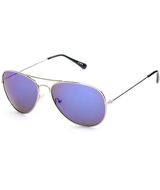 Aviator Silver & Blue Mirror Sunglasses