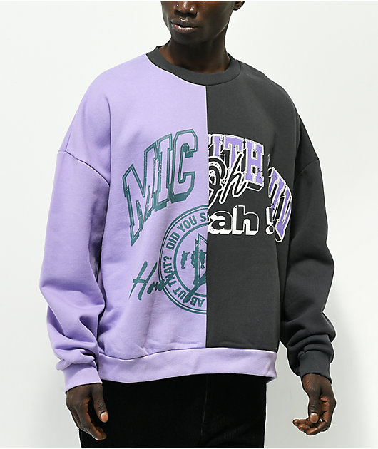 BTS Varsity Black & Purple Split Crew Neck Sweatshirt | Zumiez