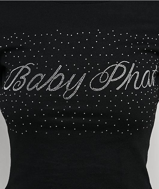 Baby Phat Logo Rhinestone Black Crop T-Shirt