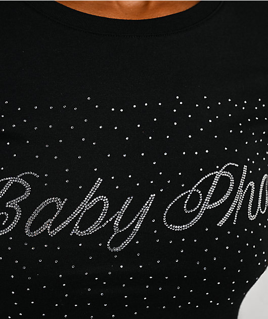 Baby Phat Logo Rhinestone Black Crop T-Shirt