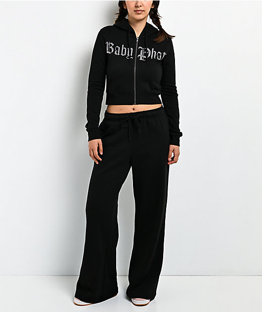 Baby Phat Old English Script Black Crop Zip Hoodie