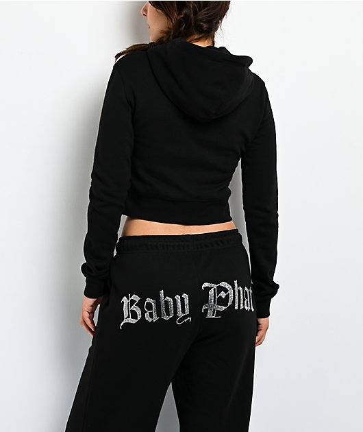Baby Phat Old English Script Black Crop Zip Hoodie