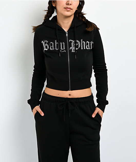 Baby Phat Old English Script Black Crop Zip Hoodie