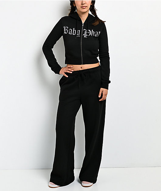 Baby Phat Old English Script Black Wide Leg Sweatpants