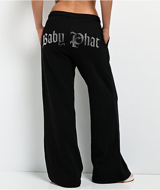 Baby Phat Old English Script Black Wide Leg Sweatpants