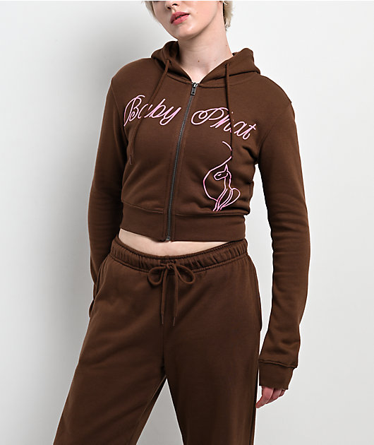Baby Phat Script Brown Crop Zip Hoodie