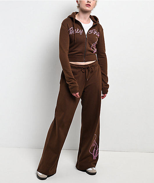Baby Phat Script Brown Crop Zip Hoodie