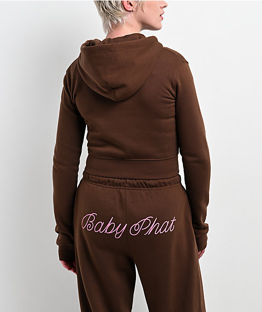Baby Phat Script Brown Crop Zip Hoodie