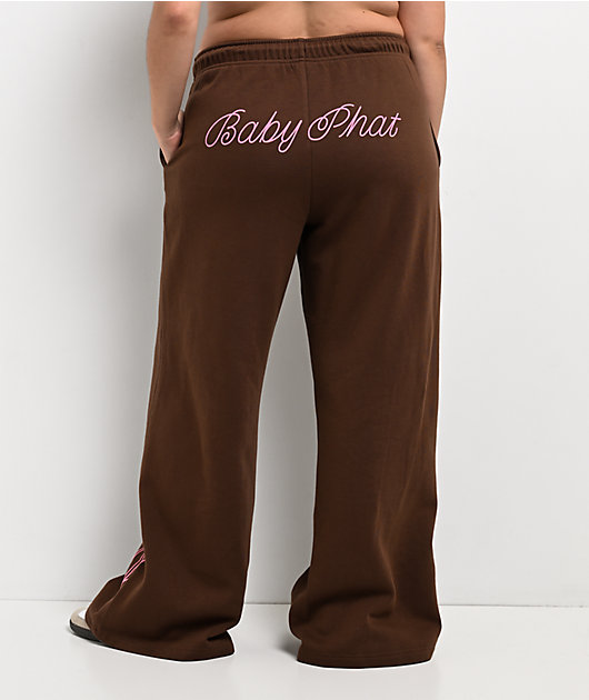 Baby Phat Script Cat Brown Wide Leg Sweatpants