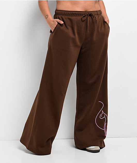 Baby Phat Script Cat Brown Wide Leg Sweatpants