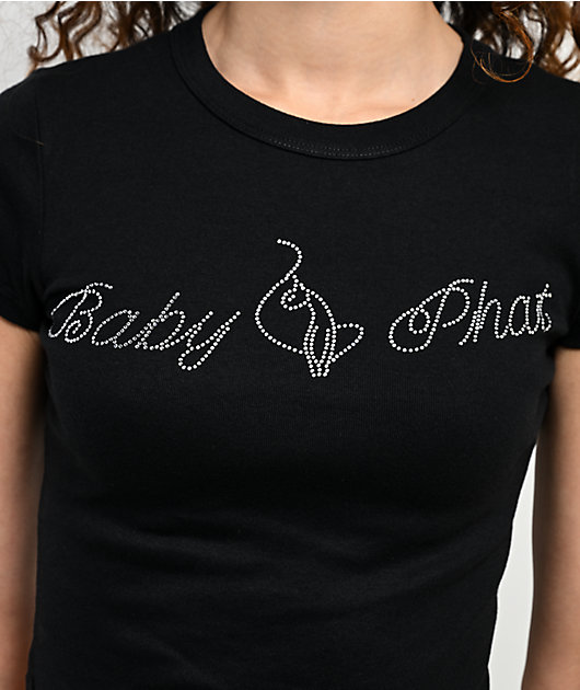 Baby Phat Script Rhinestone Black Crop T-Shirt | Zumiez