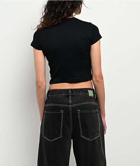 Baby Phat Script Rhinestone Black Crop T-Shirt