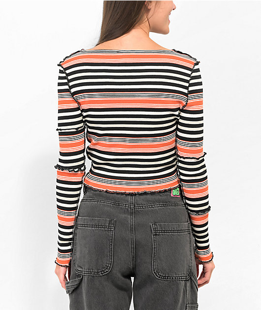 Basic Pleasure Mode Bella Black & Cream Crop Stripe Long Sleeve T-Shirt