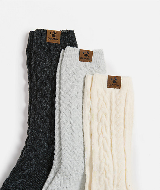 Bearpaw Boot Cable 3 Pack Crew Socks