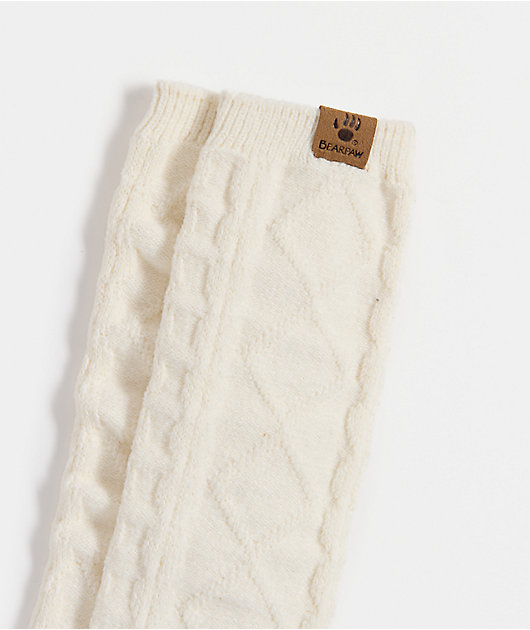 Bearpaw Mixed Textured Cream Knee High Socks