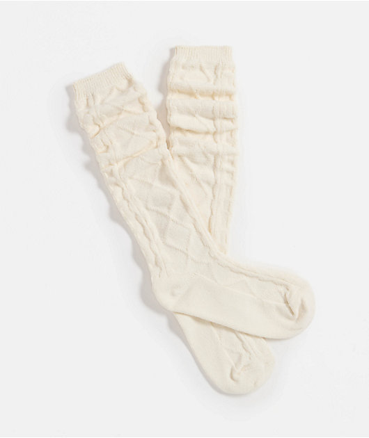 Bearpaw Mixed Textured Cream Knee High Socks