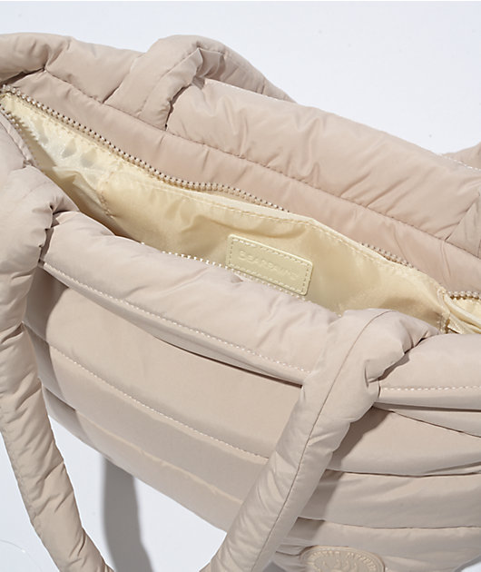 Bearpaw Quilted Beige Puffer Tote Bag