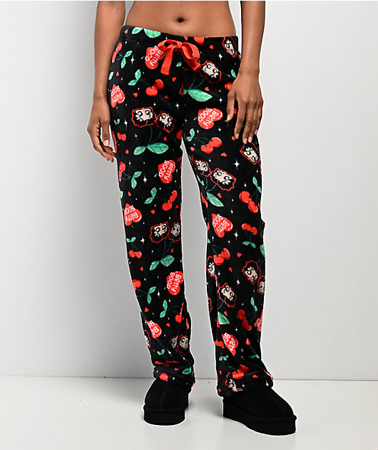 Betty Boop Cherry Black Plush Lounge Pants