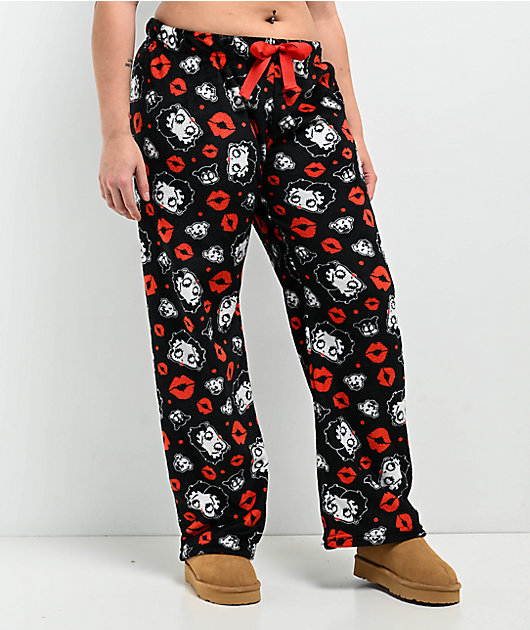 Betty Boop Kisses Black & Red Plush Lounge Pants