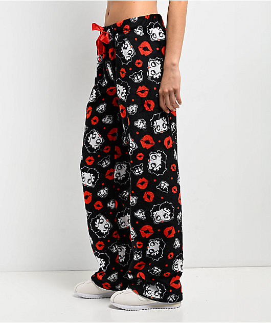 Betty Boop Kisses Black & Red Plush Lounge Pants
