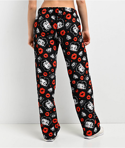 Betty Boop Kisses Black & Red Plush Lounge Pants