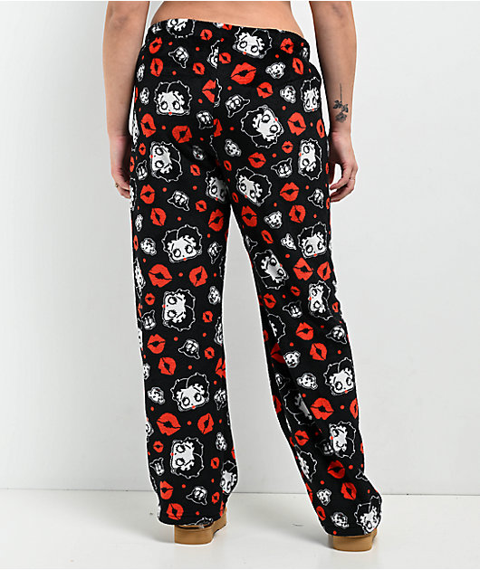 Betty Boop Kisses Black & Red Plush Lounge Pants | Zumiez