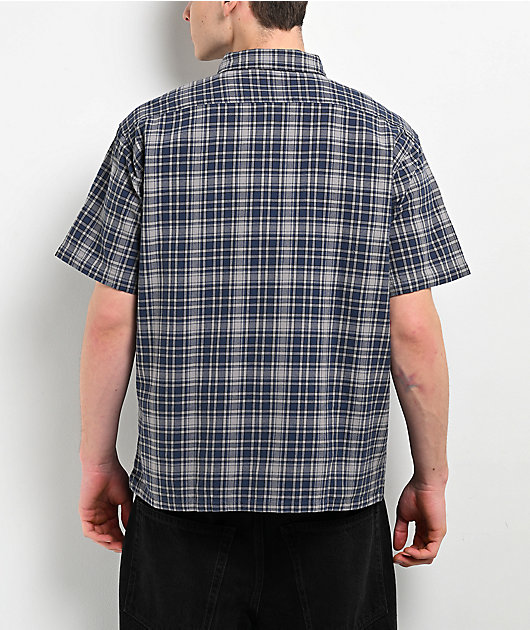 Billabong Bad Dog Plaid Blue & Grey Short Sleeve Button Up Shirt