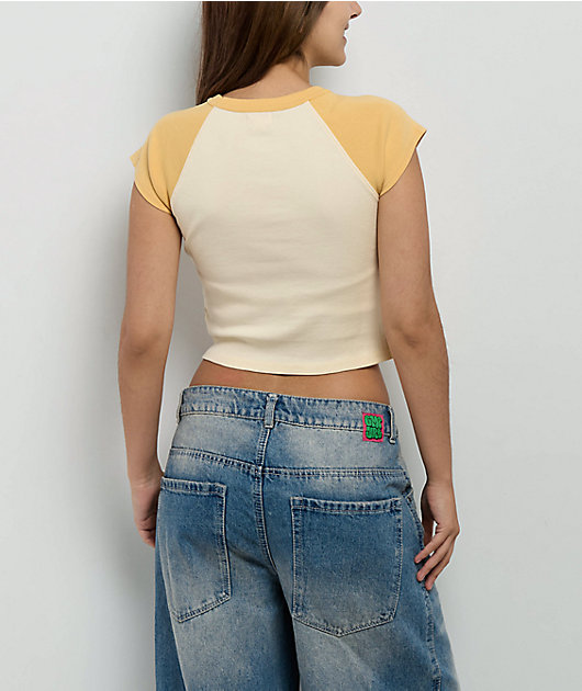 Billabong Beach Club Babe Raglan Yellow Crop T-Shirt