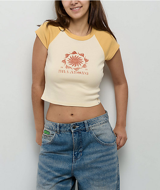 Billabong Beach Club Babe Raglan Yellow Crop T-Shirt