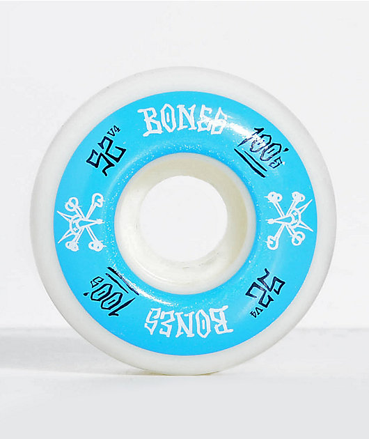 Bones 100 Ringers 52mm Blue & White Skateboard Wheels | Zumiez