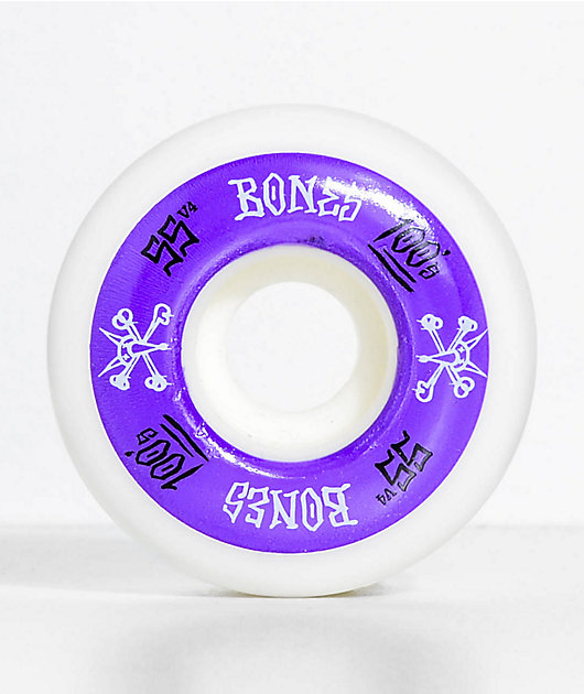Bones 100 Ringers 55mm Pure White & Purple Skateboard Wheels | Zumiez