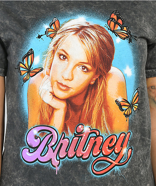 Britney Spears camiseta lavada negra con mariposas