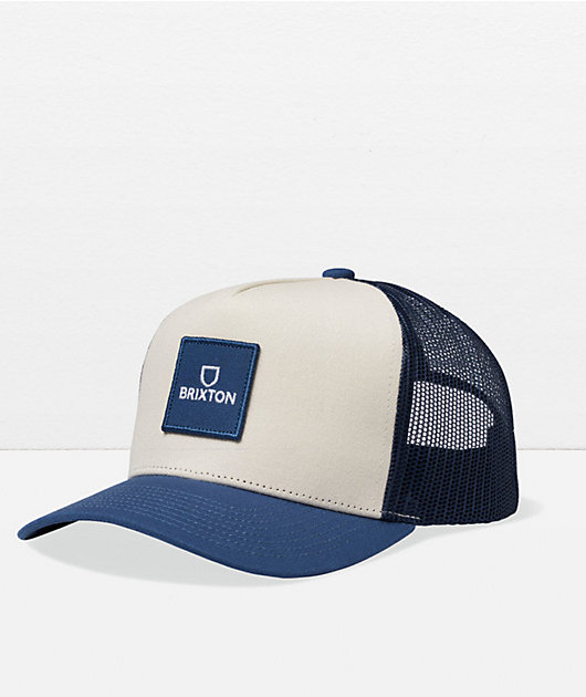 Brixton Alpha Block X C MP Mesh Blue Snapback Hat | Zumiez