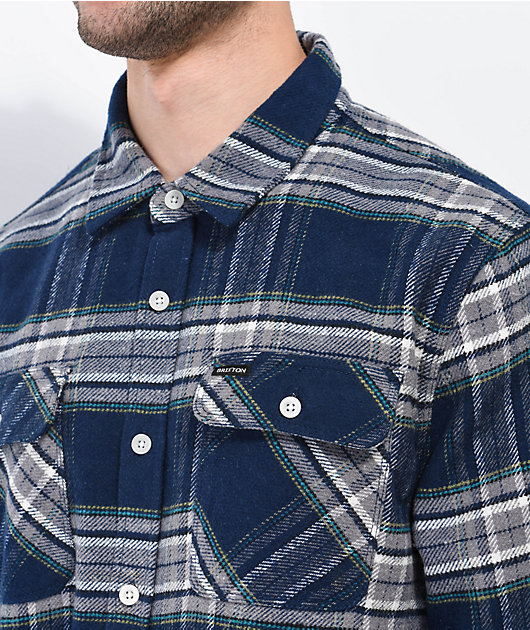 Brixton Navy Bowery Heavyweight Long Sleeve Flannel Shirt