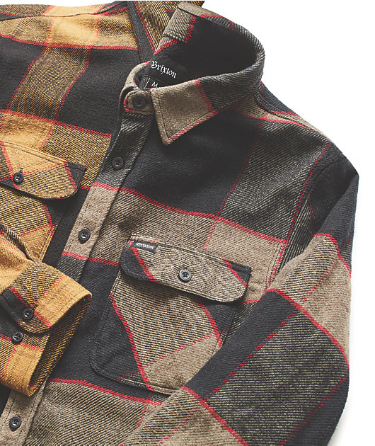 Brixton Bowery Brown, Grey, & Charcoal Plaid Flannel Shirt