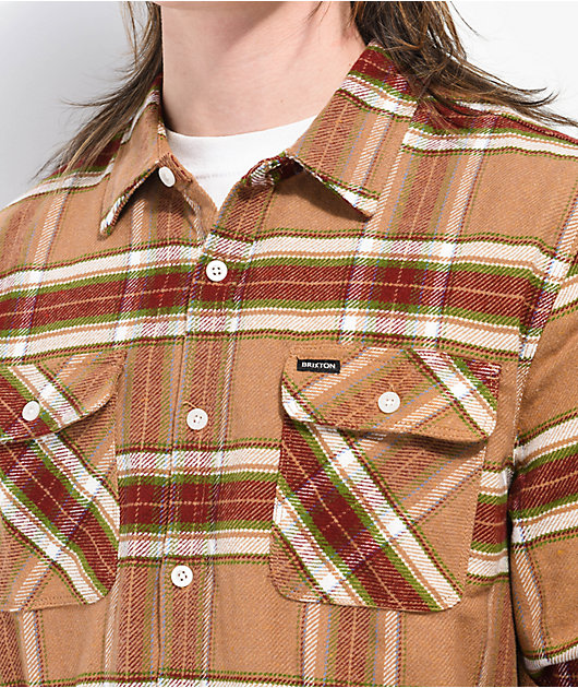 Brixton Bowery Brown, Red, & Green Flannel Shirt