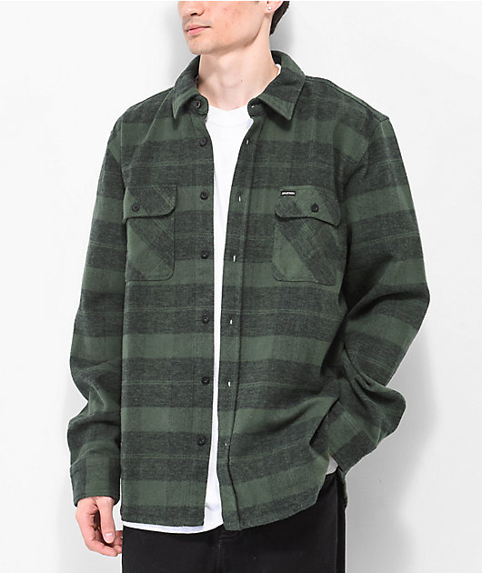 Brixton Bowery Heavy Green Plaid Flannel Shirt