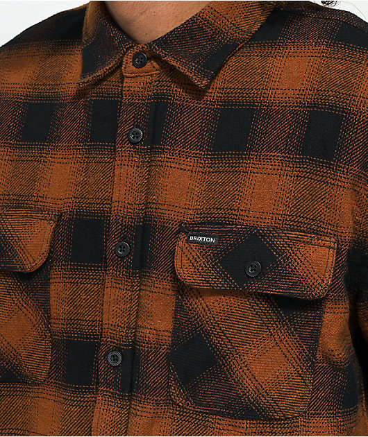 Brixton Bowery Orange \u0026 Black Flannel Shirt