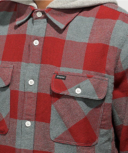 Brixton Bowery Red Hooded Flannel Shirt | Zumiez