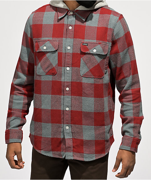 Brixton Bowery Red Hooded Flannel Shirt | Zumiez