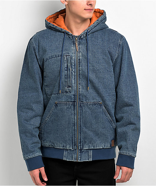Brixton Builders Zip Hood Blue Denim Jacket | Zumiez