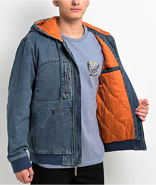 Brixton Builders Zip Hood Blue Denim Jacket | Zumiez