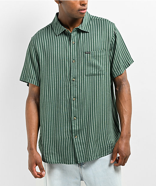 Brixton Charter Herringbone Green Stripe Short Sleeve Button Up Shirt Zumiez