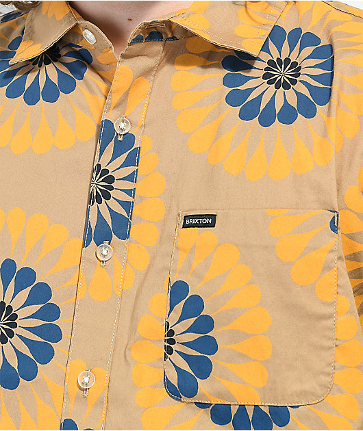 Brixton Charter Print Tan Short Sleeve 
