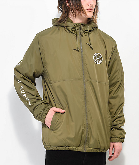 Brixton Claxton Lined Olive Green Zip Jacket