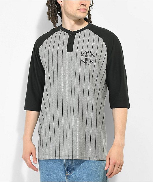 Brixton Crest Camiseta de béisbol gris y negra