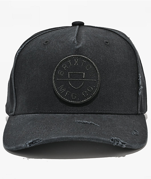 Brixton Crest Distress Black Canvas Snapback Hat